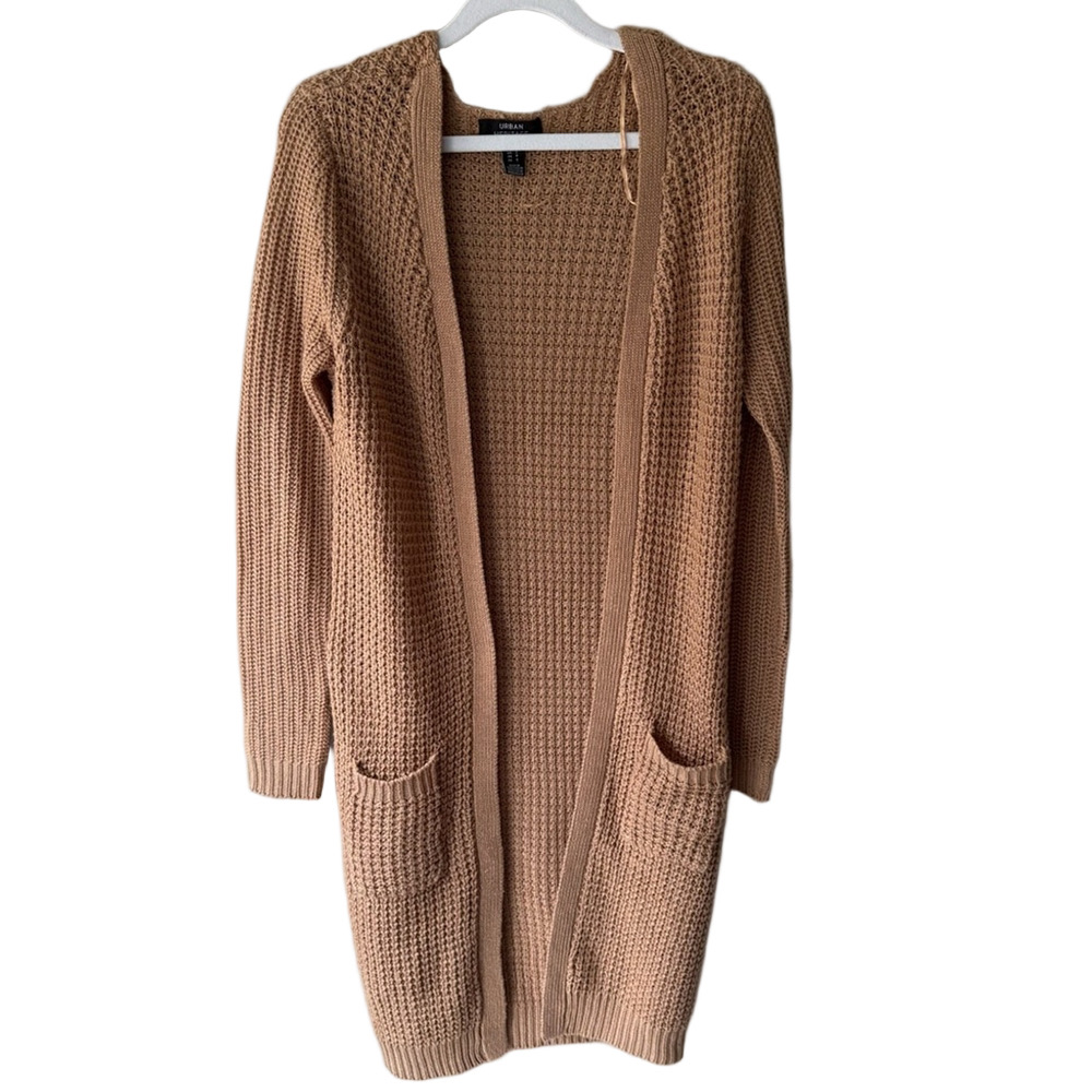 Urban Heritage Tan Cardigan Sweater Chunky Knit Open Front Women’s S